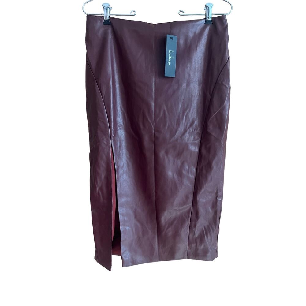 Lulus pleather midi skirt brown size Medium pencil style with slit